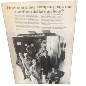 Vintage 1965 Metropolitan Life Million Dollars An Hour Ad Advertisement